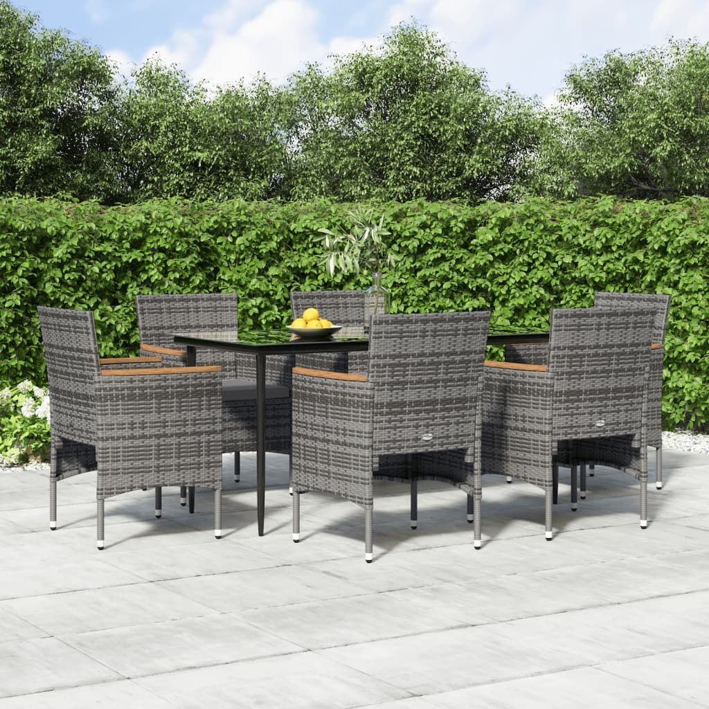 7-częściowy zestaw mebli ogrodowych z poduszkami, czarno-szary