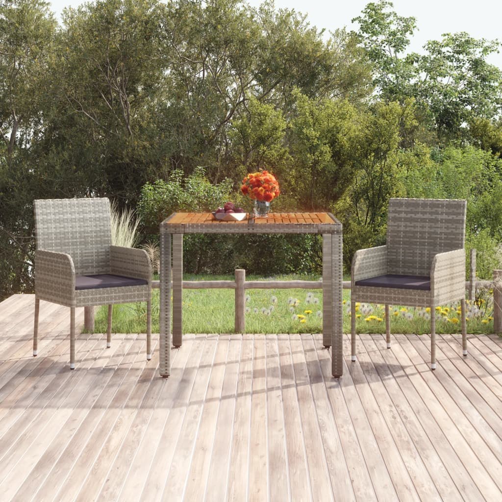 vidaXL Stół ogrodowy z drewnianym blatem, szary, 90x90x75 cm rattan PE