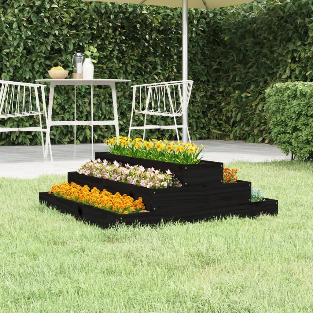 Donica, czarna, 80x80x27 cm, lite drewno sosnowe Lumarko