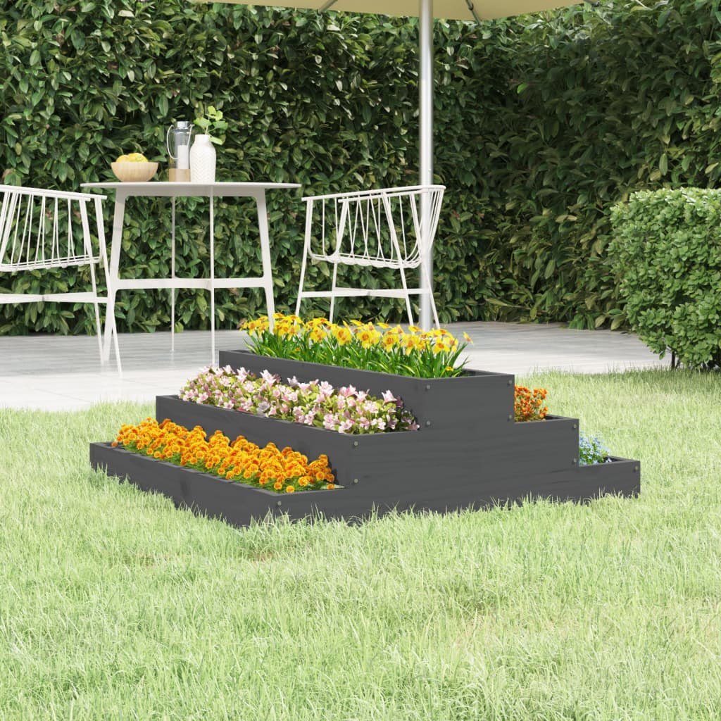 Donica, szara, 80x80x27 cm, lite drewno sosnowe Lumarko