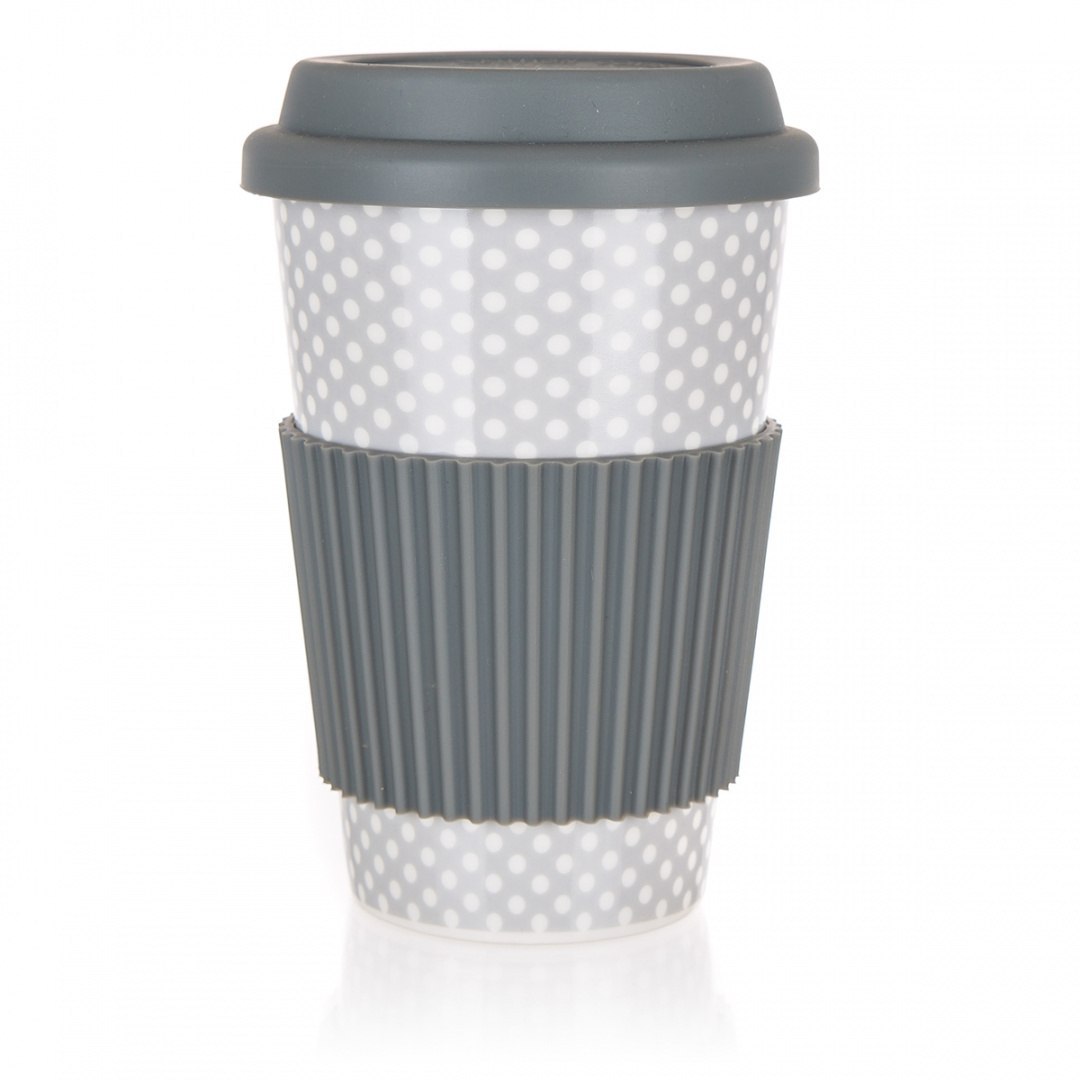 Kubek Ceramiczny 400ml Z Pokrywą Silkonową Szary Lumarko 