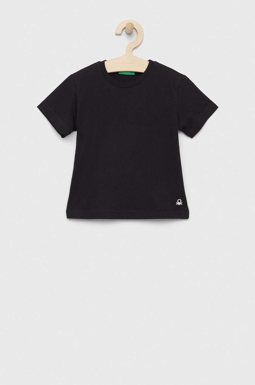 United Colors of Benetton t-shirt bawełniany dziecięcy kolor czarny gładki