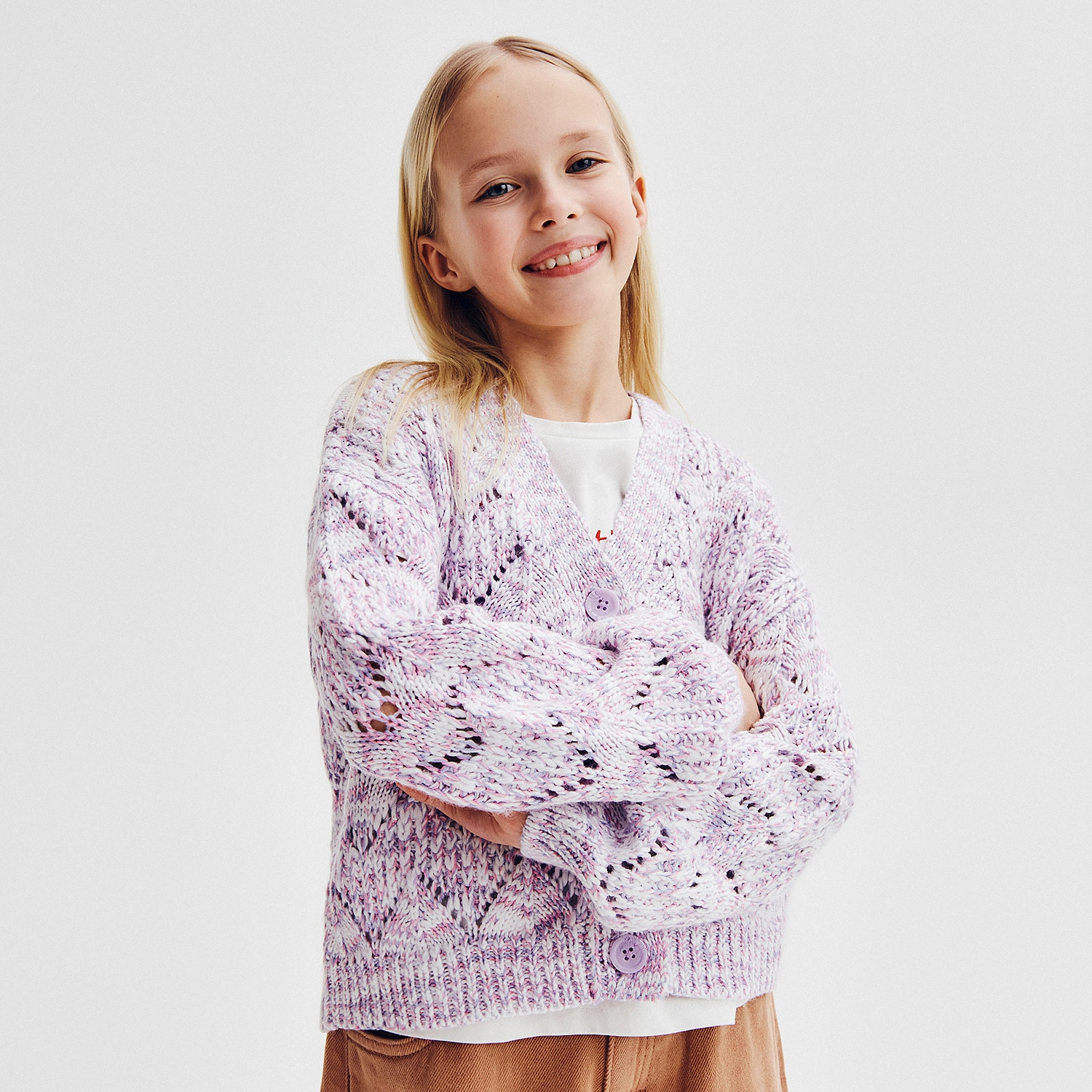 Swetry dla dziewczynek - Reserved - Ażurowy kardigan - Wielobarwny - grafika 1