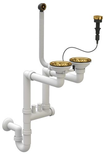 Syfon Zlewozmywakowy ZŁOTY Przyścienny Automatyczny 2 komorowy