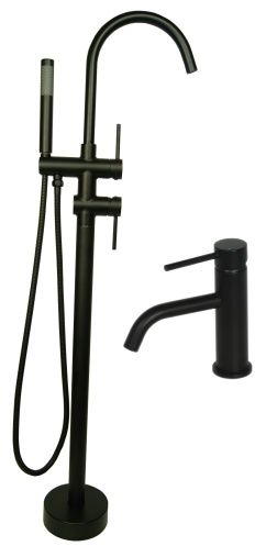 zestaw UNO BLACK bateria wannowa stojąca + umywalkowa CZARNA