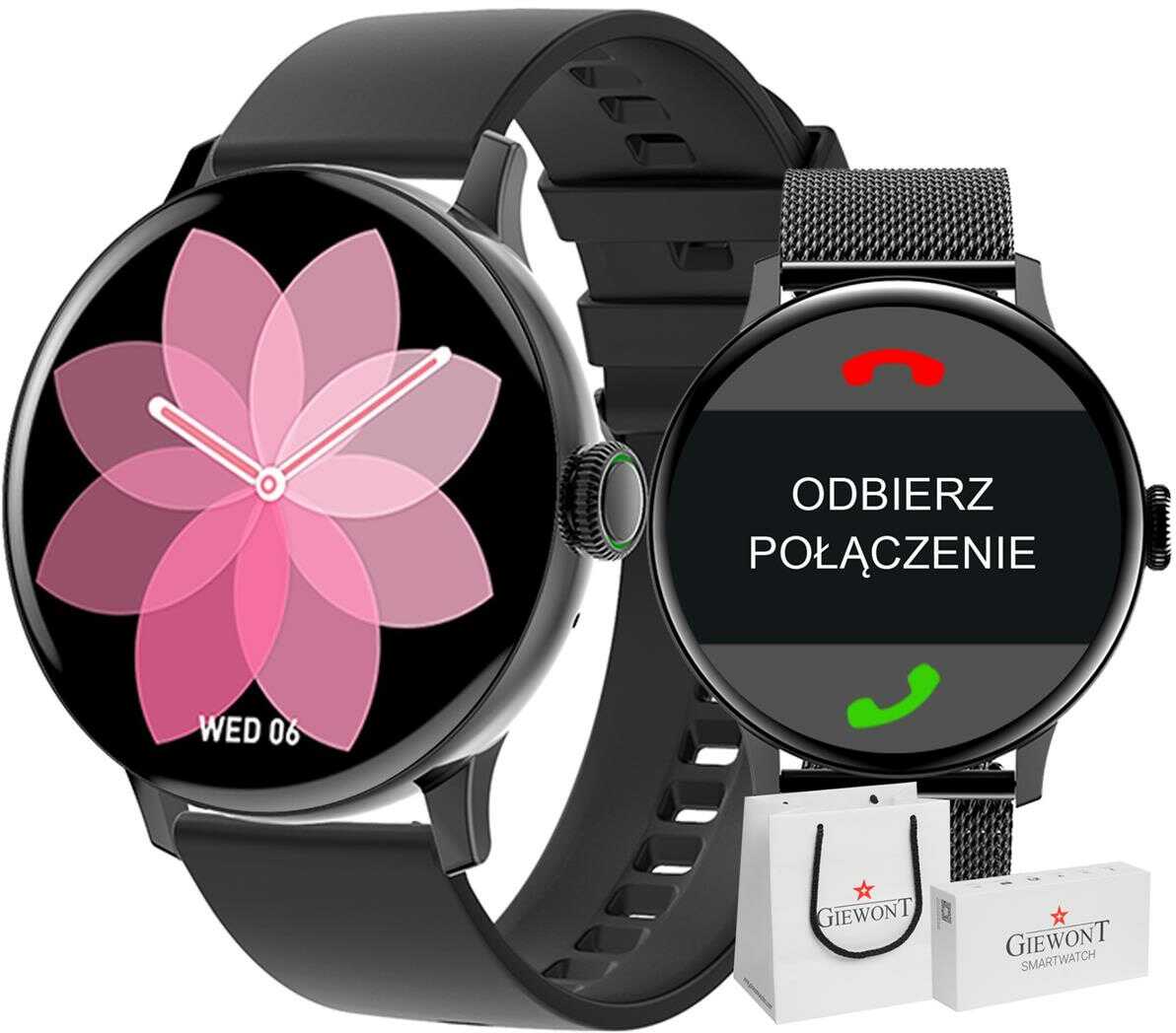 Smartwatch Damski Giewont GW330-3 Czarny-Czarny Pasek Silikonowy + Czarna Bransoleta 100% ORYGINAŁ WYSYŁKA 0zł (DPD INPOST) GWARANCJA POLECANY ZAKUP W TYM SKLEPIE