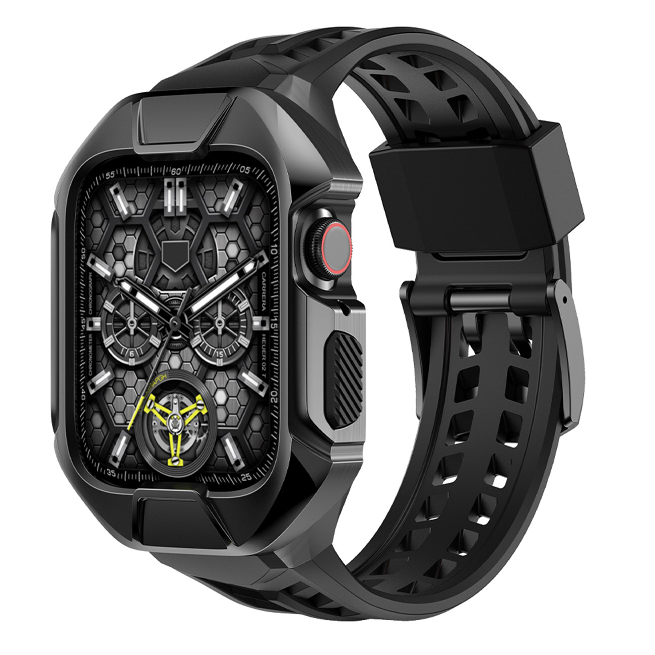 Kingxbar CYF136 2w1 pancerne etui Apple Watch SE, 6, 5, 4 (44 mm) ze stali nierdzewnej z paskiem czarne