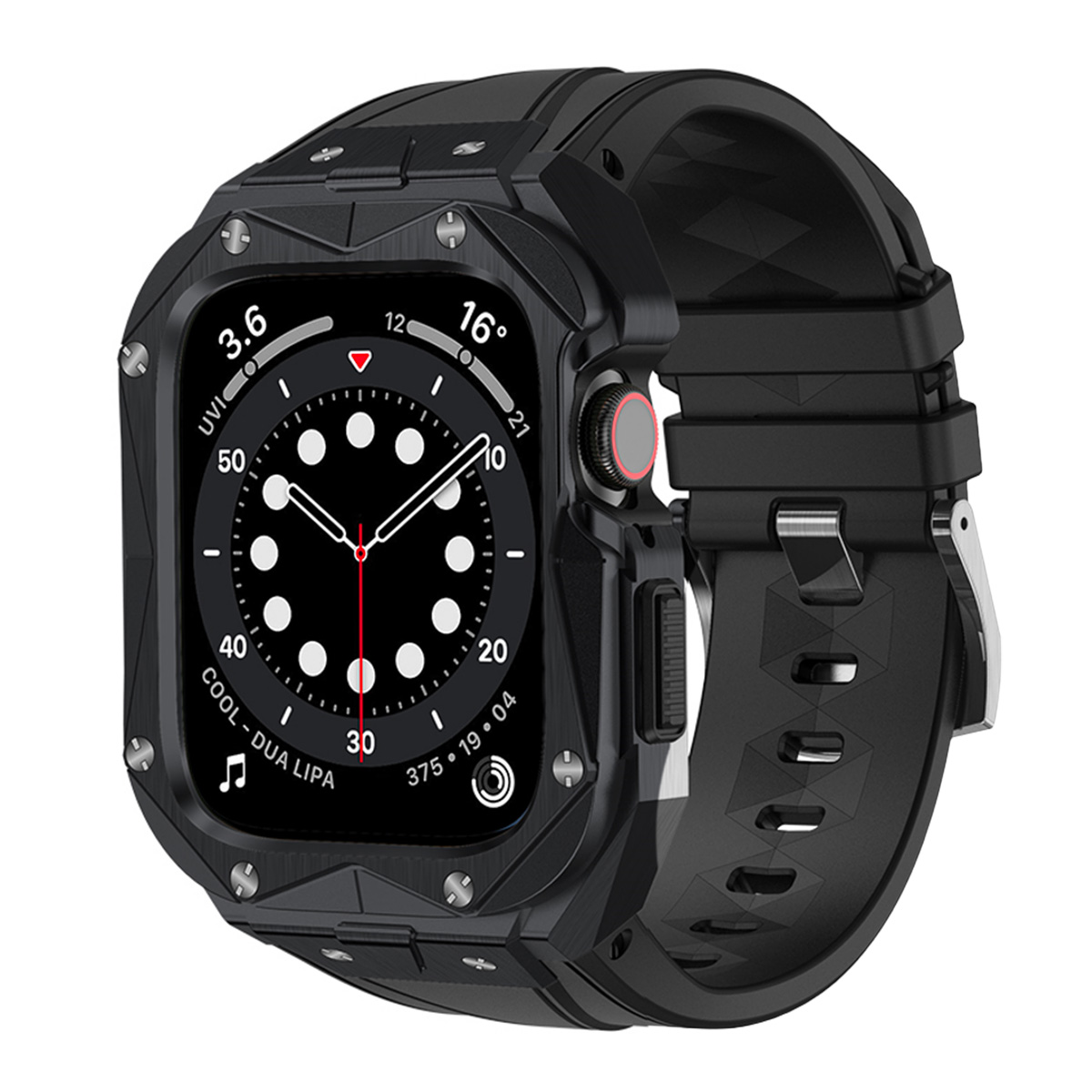 Kingxbar CYF140 2w1 pancerne etui Apple Watch 8, 7 (45 mm) ze stali nierdzewnej z paskiem czarne