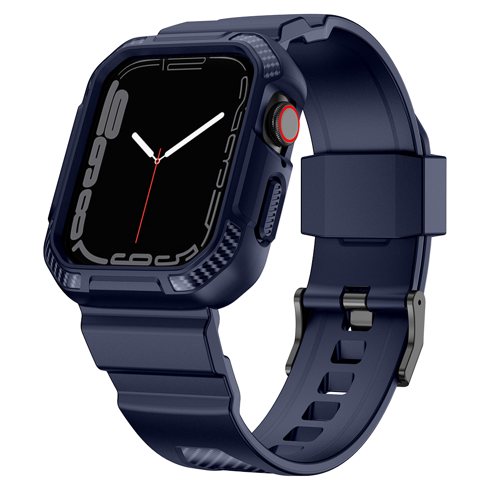 Kingxbar CYF537 2w1 pancerne etui Apple Watch SE, 8, 7, 6, 5, 4, 3, 2, 1 (45, 44, 42 mm) z paskiem niebieskie