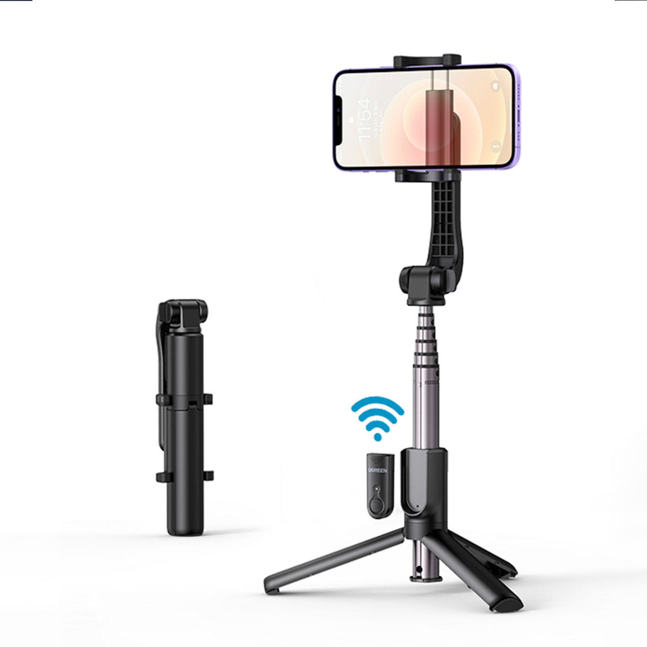 Ugreen selfie stick teleskopowy z pilotem Bluetooth czarny (LP508)