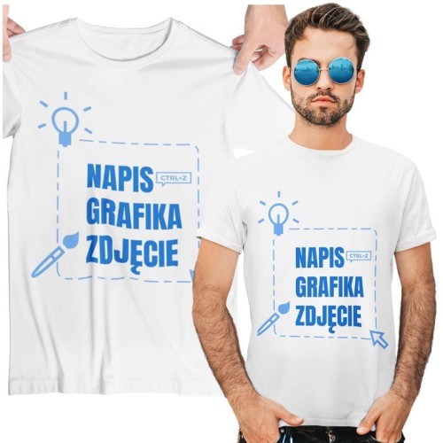 KOSZULKA Z WŁASNYM NADRUKIEM MĘSKA BIAŁA ZAPROJEKTUJ W KTRATORZE NADRUKU