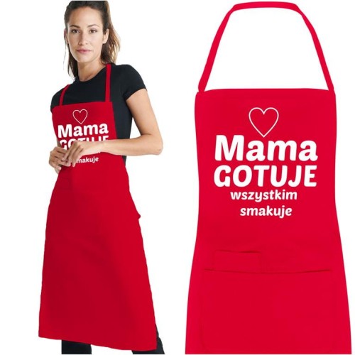 Fartuch dla Mamy na prezent na Dzień Matki Urodziny Mam gotuje wszystkim smakuje