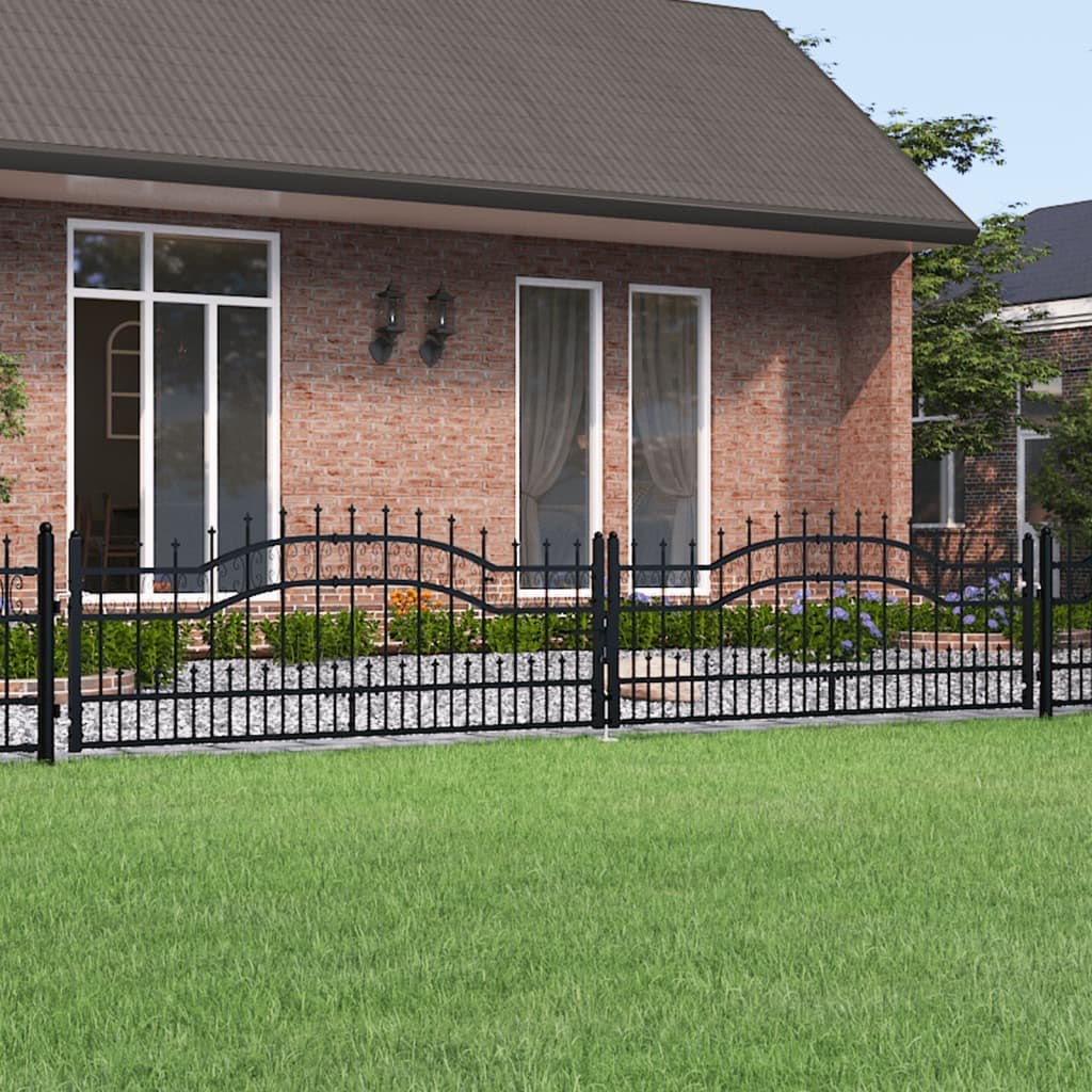 VidaXL Brama z grotami, czarna, 406x120 cm, malowana proszkowo stal