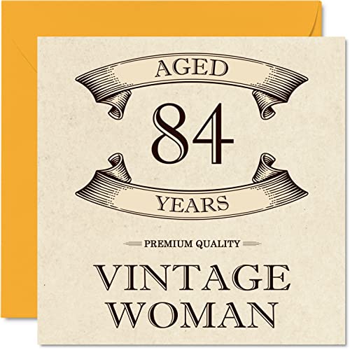 Kartki urodzinowe w stylu vintage dla kobiet w wieku 84 lat - zabawna kartka urodzinowa dla mamy siostry żony babci cioci 145 mm x 145 mm kartki okolicznościowe, kartka urodzinowa na 84. urodziny