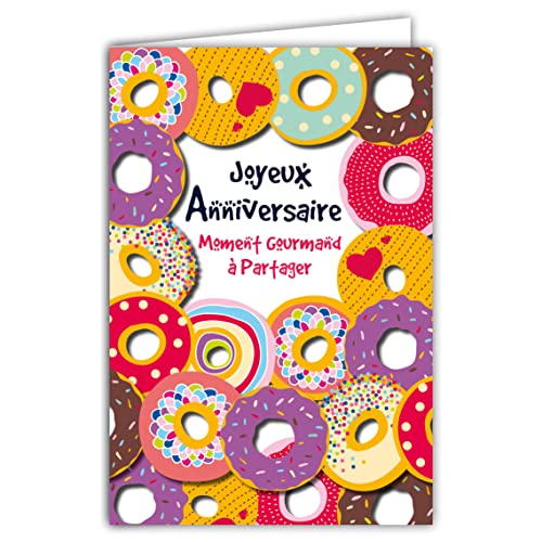 Afie Karta Happy Birthday Moment Gourmand to Share Smak Ilustracja Pączki z kopertą Format 12x17,5cm Papier 300gr z lasów zarządzanych zrównoważony Jasny Wyprodukowano we Francji 69-8029