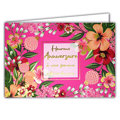 Afie 69-5131 Szczęśliwa kartka urodzinowa dla wyjątkowej kobiety w kolorze złotym błyszczącym - z kopertą - Zamknięty format 115 x 170 mm; Francuska produkcja; poziomy; kwiat; róża;