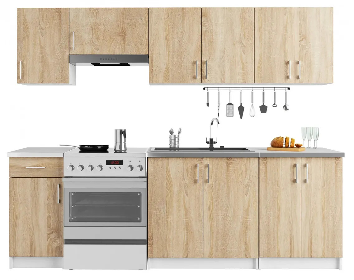 Komplet mebli kuchennych 240 cm dąb sonoma N9-H08