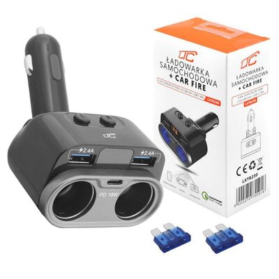 LTC ROZGAŁĘZIACZ ROZDZIELACZ GNIAZDA ZAPALNICZKI CAR FIRE 2xGNIAZDA + 2xUSB 2.4A + GNIAZDO TYP-C FAST CHARGING LXTR230