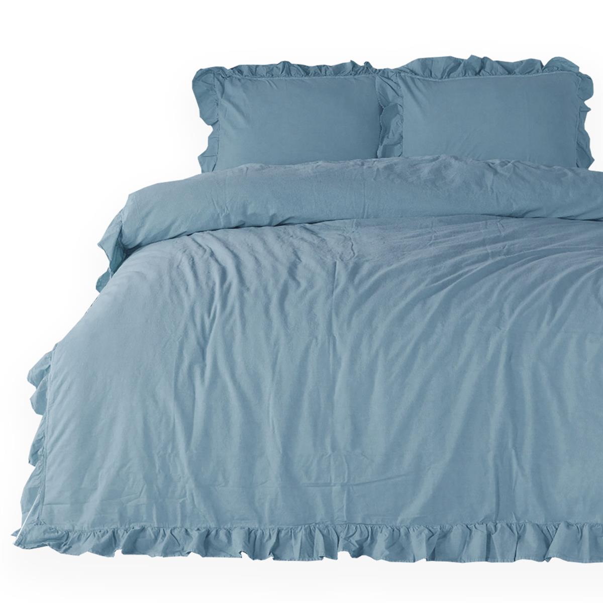 Luksusowa Pościel bawełniana 200x220(P) STONEWASHED z falbanką blue