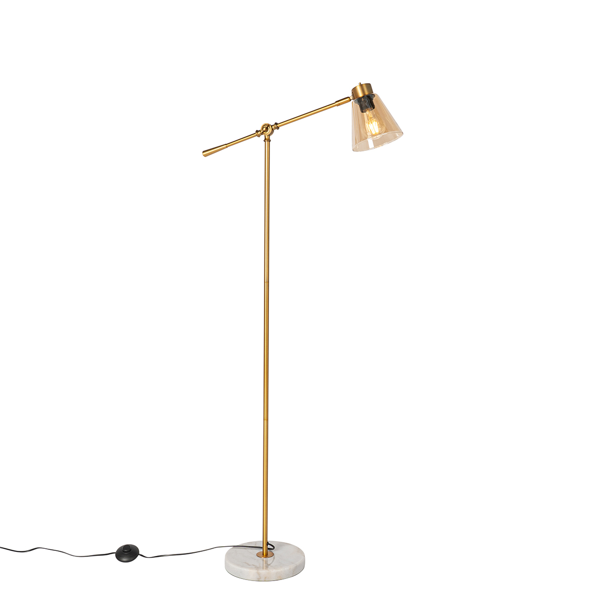 QAZQA Lampa podłogowa art deco brązowa z marmurowym i bursztynowym szkłem - Nina