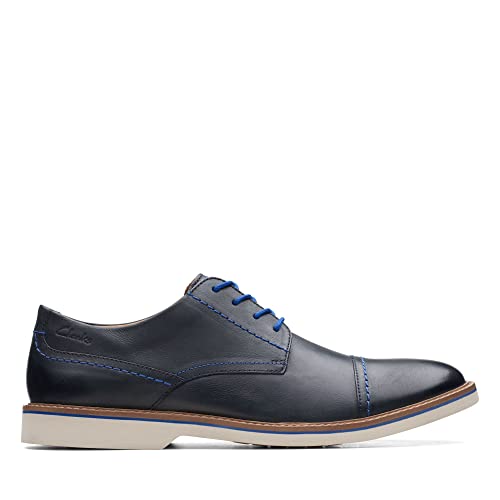 Clarks Męska czapka z daszkiem Atticus LT Oxford, granatowa skóra, 44,5 EU, Navy Leather, 44.5 eu
