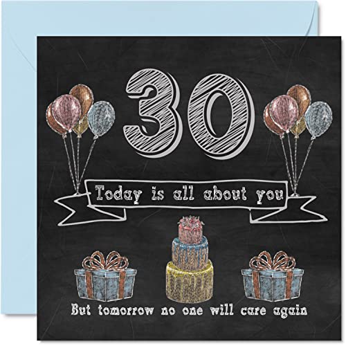 Śmieszne kartki na 30. urodziny dla mężczyzn i kobiet - tablica kredowa - kartka urodzinowa dla cioci mamy taty córki syna siostry wujka brata kuzyna, 145 mm x 145 mm humorystyczne kartki z życzeniami