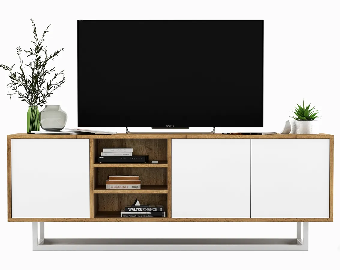 Loftowa szafka rtv dąb wotan + biały D2-F08