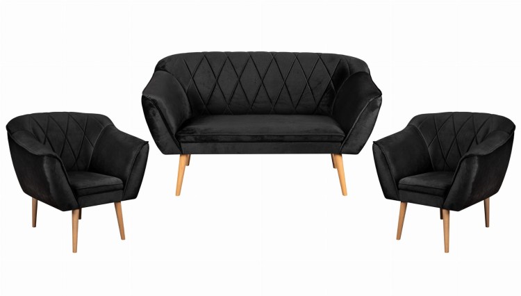 Skandynawski Zestaw Wypoczynkowy Pikowana Sofa + 2 Fotele Rosa
