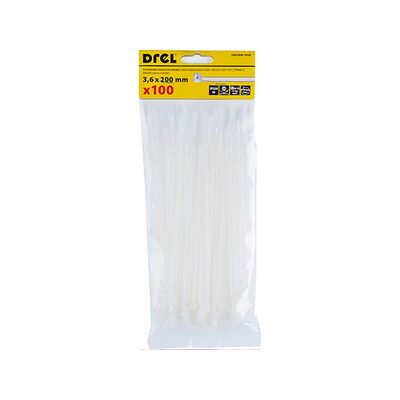 Opaska zaciskowa 3.6 x 200 mm biała nylon 100 szt. Drel