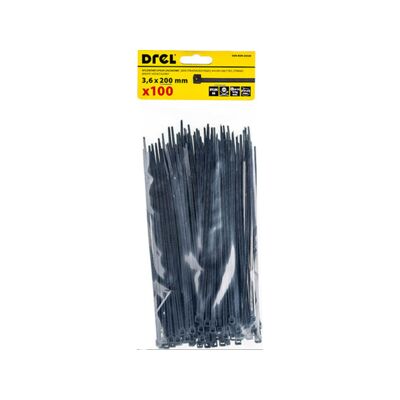 Opaska zaciskowa 3.6 x 200 mm czarna nylon 100 szt. Drel