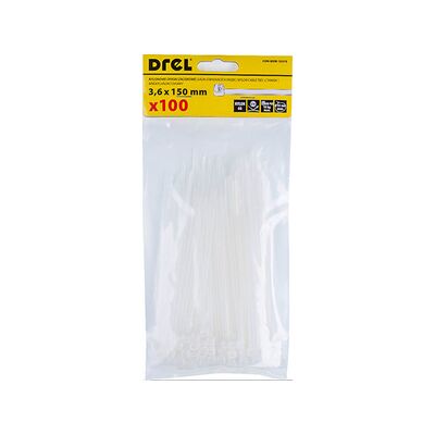 Opaska zaciskowa 3.6 x 150 mm biała nylon 100 szt. Drel