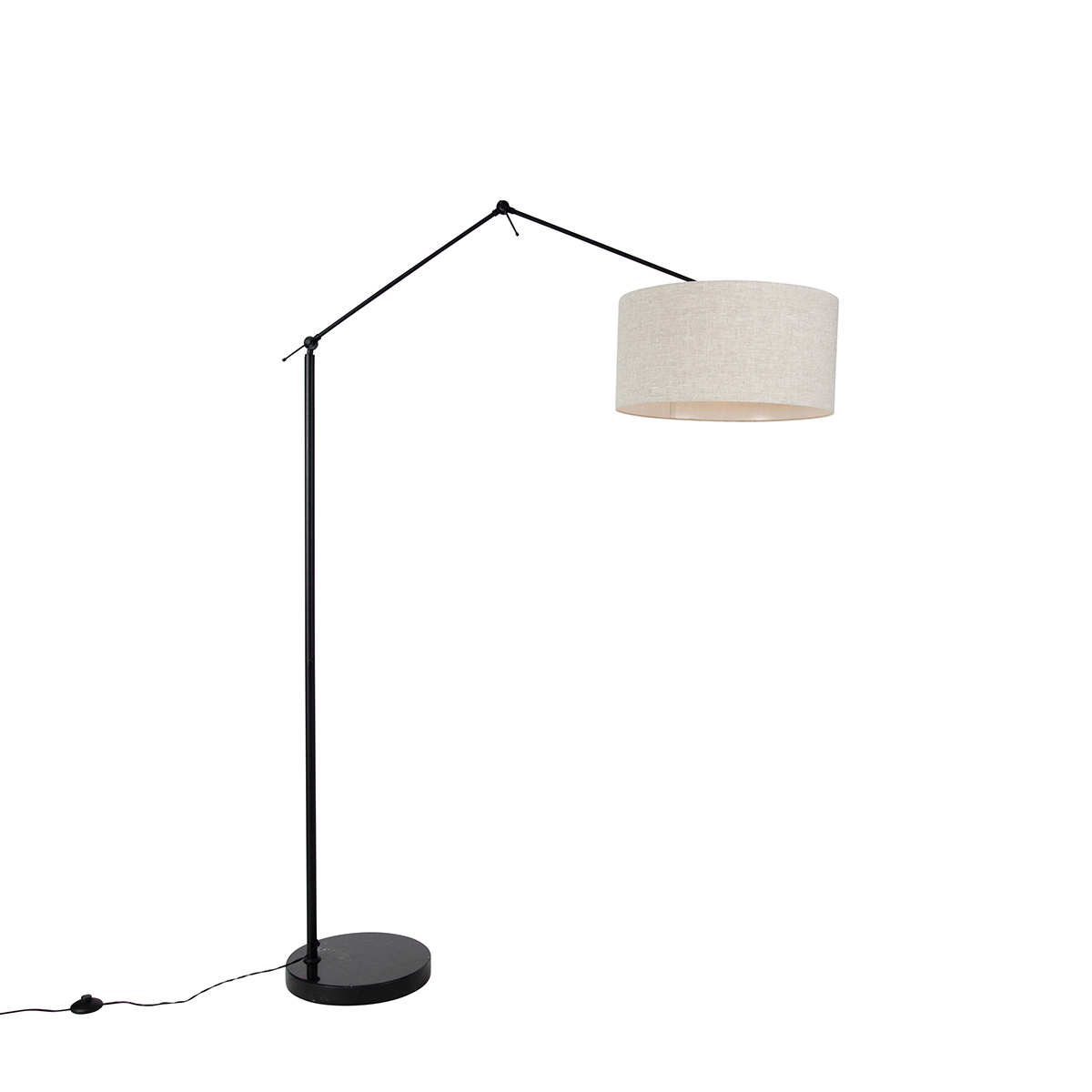 QAZQA Lampa podłogowa czarna z kloszem jasnoszarym regulowanym 50 cm - Editor