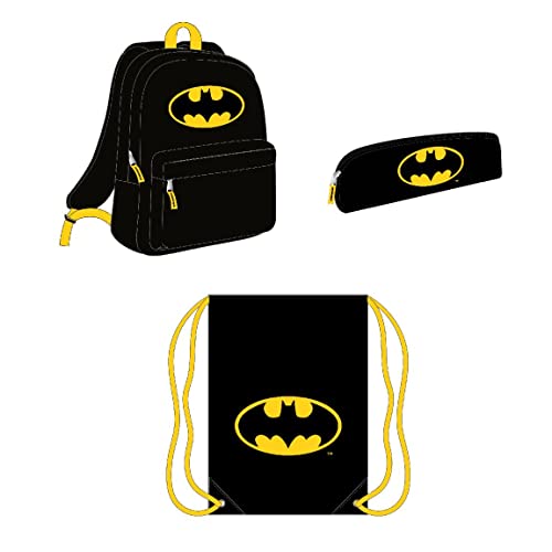 CERDÁ LIFE'S LITTLE MOMENTS Powrót do szkoły, zestaw plecaków, etui i torba na sznurek dla dzieci Batmana, idealna na powrót do szkoły, dla chłopców, czarna, 29 x 41 x 13,5 cm, czarny