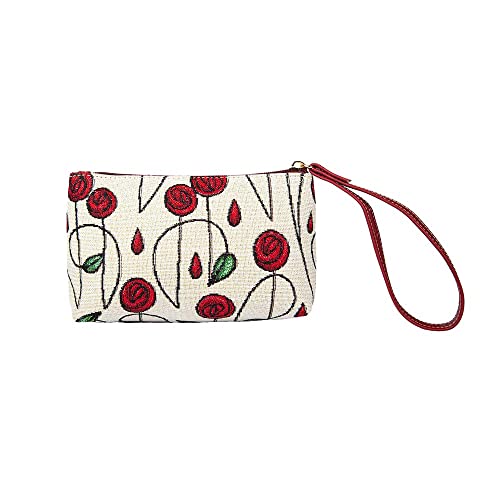 Signare Gobelin mała kopertówka na nadgarstek dla kobiet, damskie torebki na rękę z paskiem na nadgarstek i zapięciem na zamek błyskawiczny, Mackintosh Simple Rose