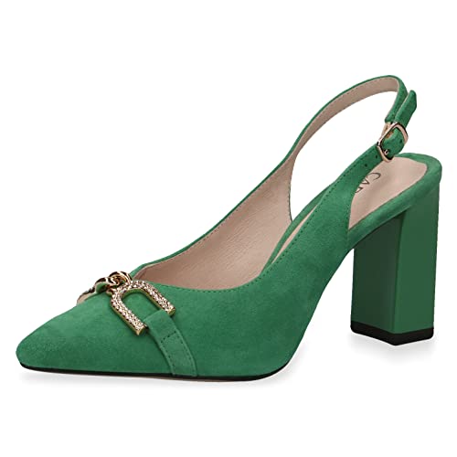 CAPRICE Damskie czółenka 9-9-29600-20, z odkrytymi ramionami, zielony zamsz, 37 EU, Green Suede, 37 eu