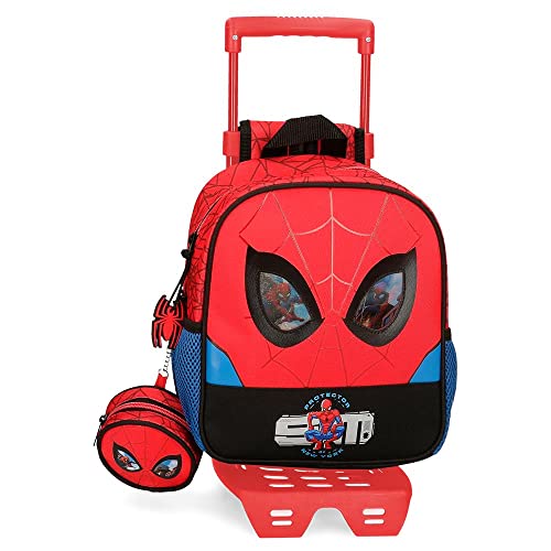 Marvel Spiderman Protector Plecak Przedszkole Adaptacyjny Dzieci, Czerwony, Mochila Preescolar con Carro, Plecak przedszkolny z wózkiem