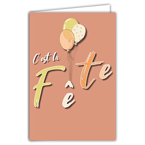 Afie Card C'est la Festival Balony Baby Girl Narodziny Chrzest Urodziny z Kopertą Format 12x17,5cm Papier 300gr z lasów zarządzanych w sposób zrównoważony Błyszczący Made in France 69-8022