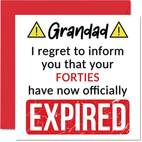 Śmieszne kartki na 50. urodziny dla dziadka – 'Your Forties Have Expired' – kartka urodzinowa dla dziadka od wnuczka wnuczki, 145 mm x 145 mm żart humor urodziny kartki okolicznościowe prezent
