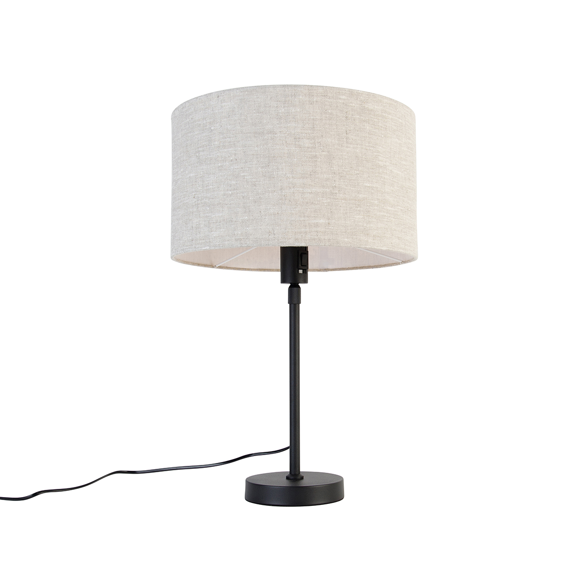 QAZQA Lampa stołowa czarna regulowana z kloszem jasnoszarym 35 cm - Parte