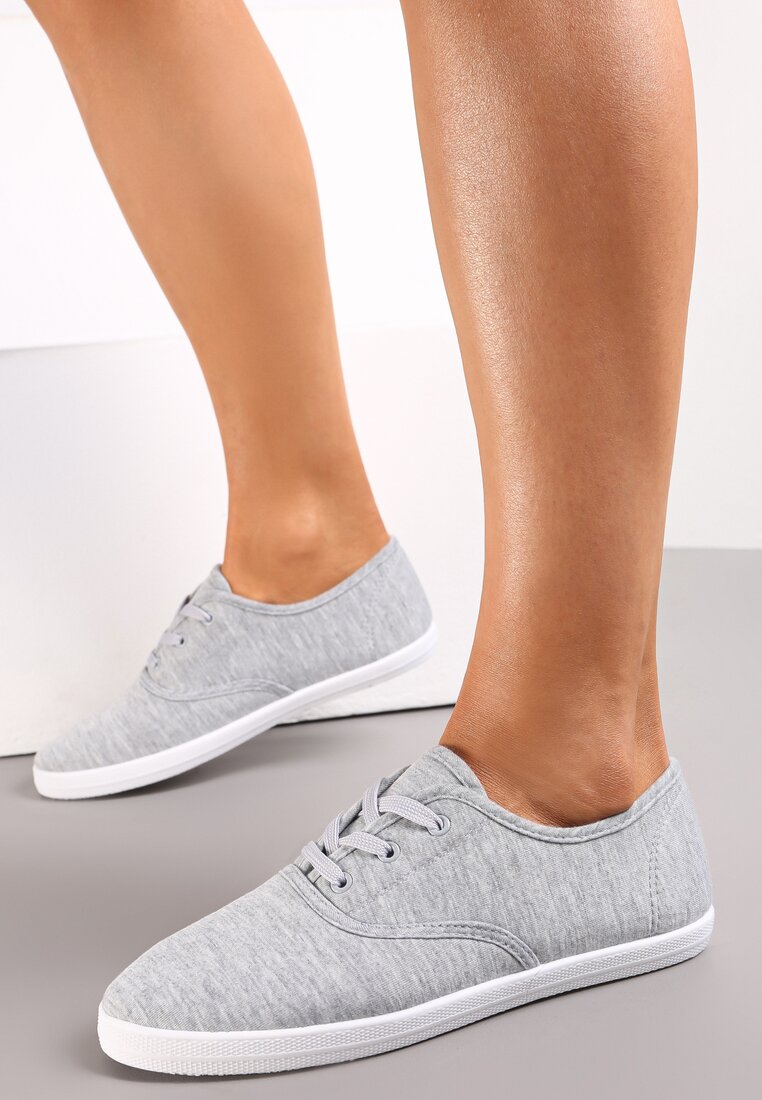 Szare Sznurowane Tenisówki Przed Kostkę Calapse