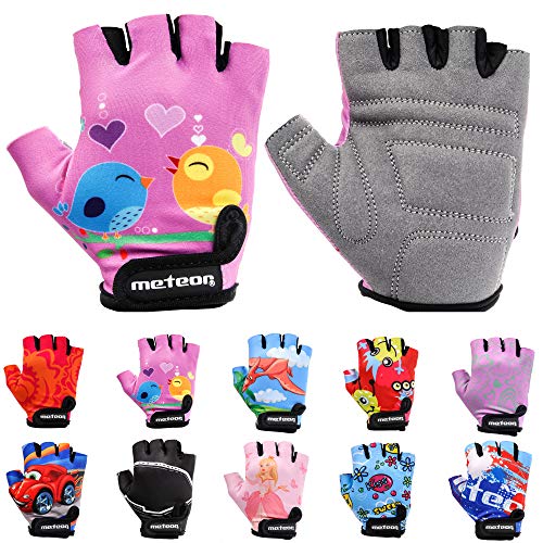 Dziecięce rękawiczki rowerowe Meteor unisex - żelowe rękawiczki BMX, różowe, rozmiar Jr S/szerokość dłoni - 6,5-7cm