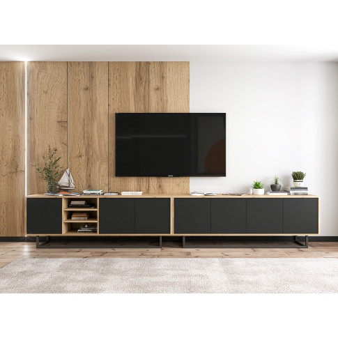 Zestaw stojących szafek rtv dąb wotan + czarny - Avila 16X