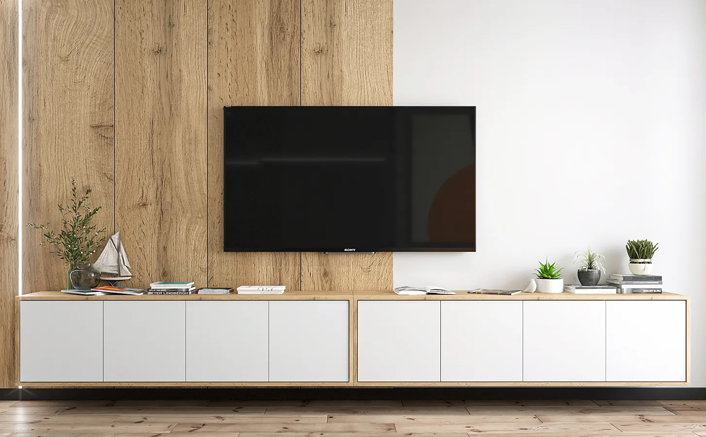 Zestaw wiszących szafek rtv dąb wotan + biały R0-C18