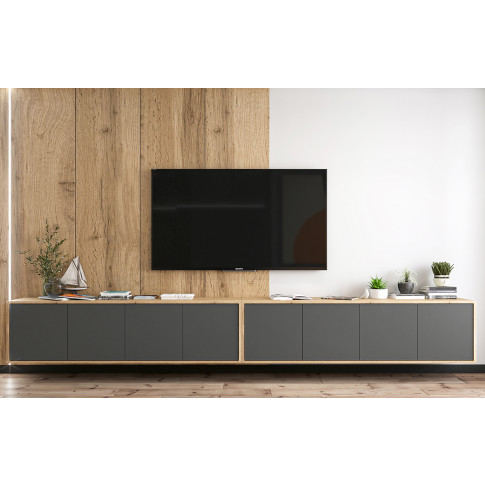 Zestaw wiszących szafek rtv dąb wotan + grafit W5-E08