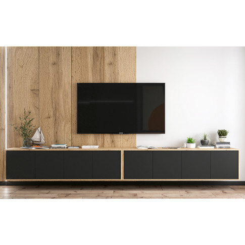 Zestaw wiszących szafek rtv dąb wotan + czarny - Avila 13X