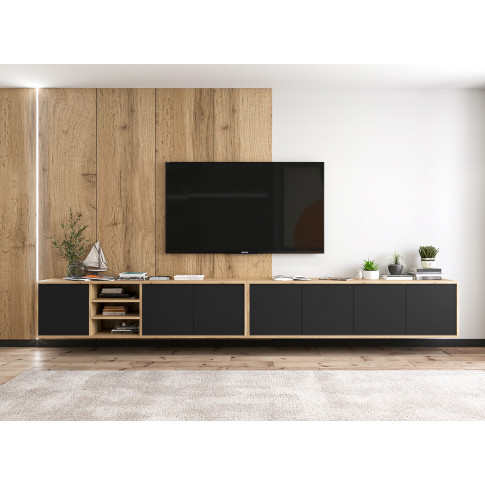 Komplet wiszących szafek rtv dąb wotan + czarny - Avila 15X