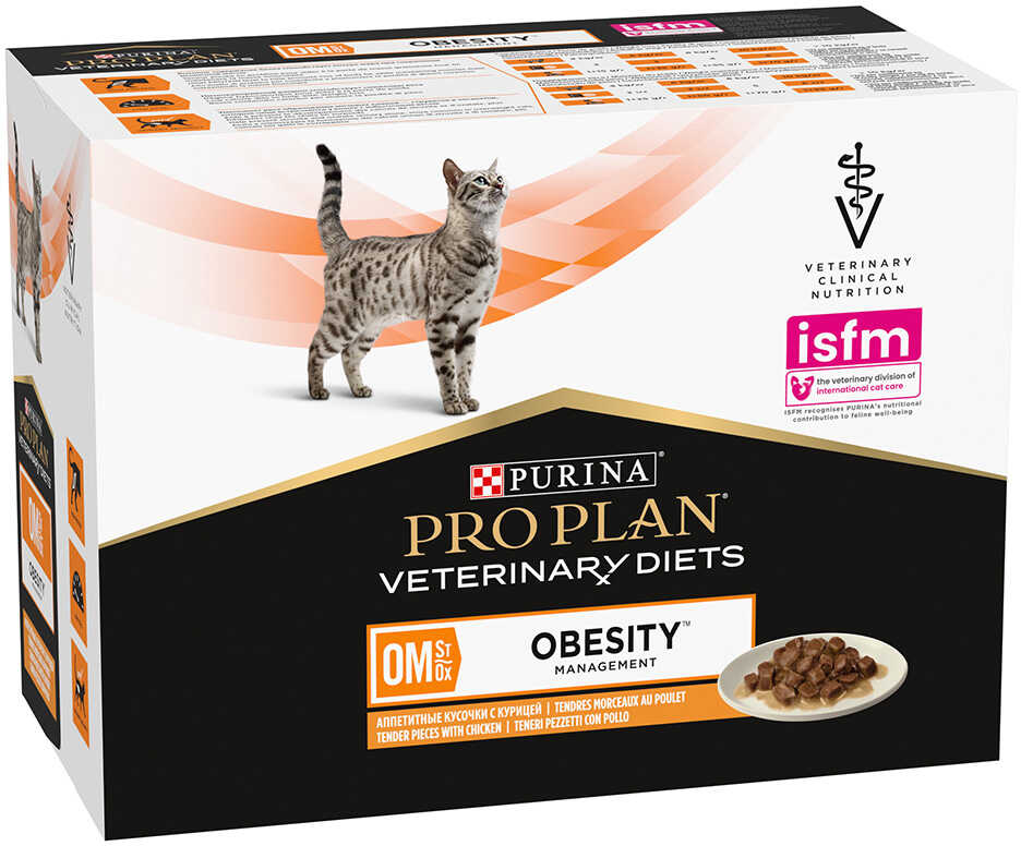Purina Pro Plan Veterinary Diets Feline OM ST/OX Obesity Management, kurczak - 10 x 85 g