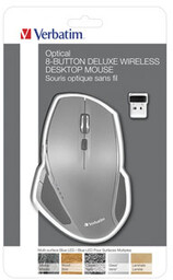 Verbatim Mysz Deluxe, 1600DPI, 2.4 [GHz], optyczna, 8tl., bezprzewodowa, šedá, 2 ks AA