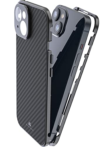 Black Rock - Etui 360 stopni Glass Case pasuje do Apple iPhone 14 I karbonowe etui na telefon komórkowy, tylna strona z włókna węglowego (przezroczysta z czarną ramką)