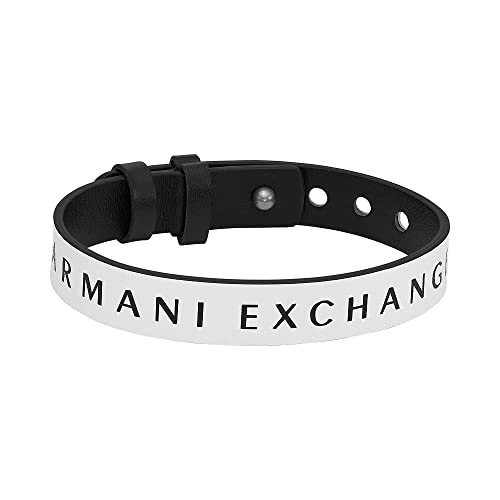 Armani Exchange - Biało-czarna bransoletka z paskiem skórzanym, AXG0107040